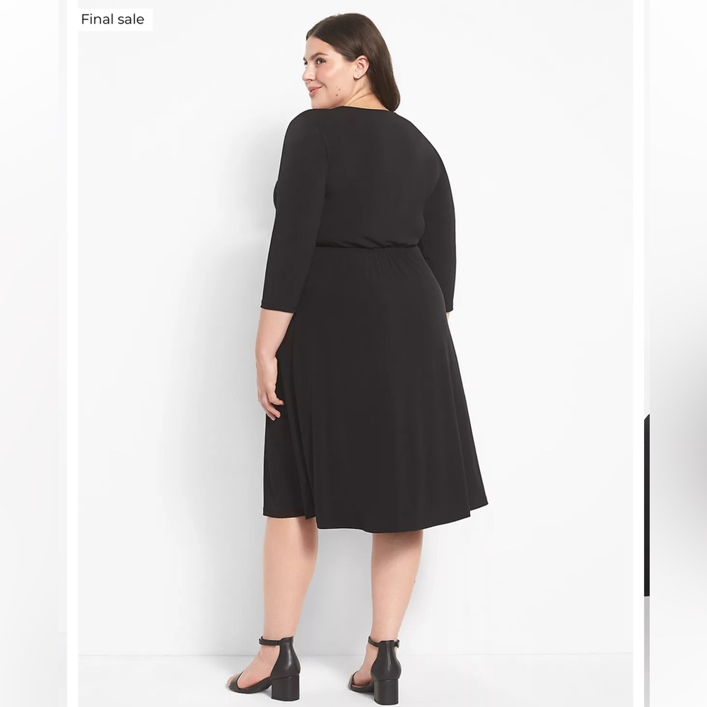 Lane Bryant black 3/4-Sleeve Surplice Fit & Flare Dress 18/20. - Picture 2 of 13